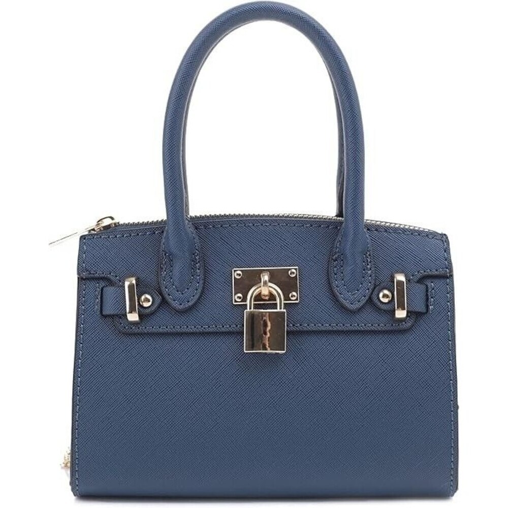 Vegan Leather Blue Crossbody Chain Mini Bag Purse Gold Lock Designer New Strap - Picture 2 of 9